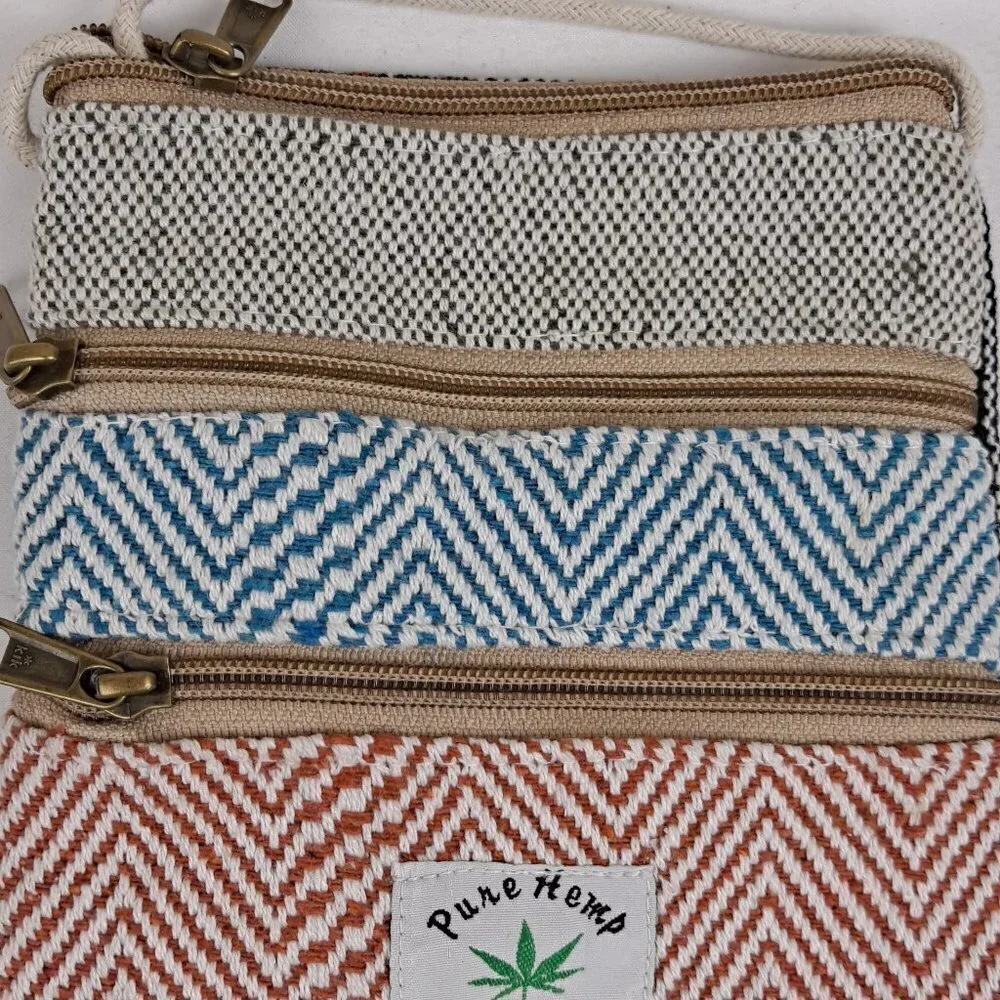 Handmade Pure Hemp Crossbody Bag Multiple Pockets Multi Color Stripes NWOT